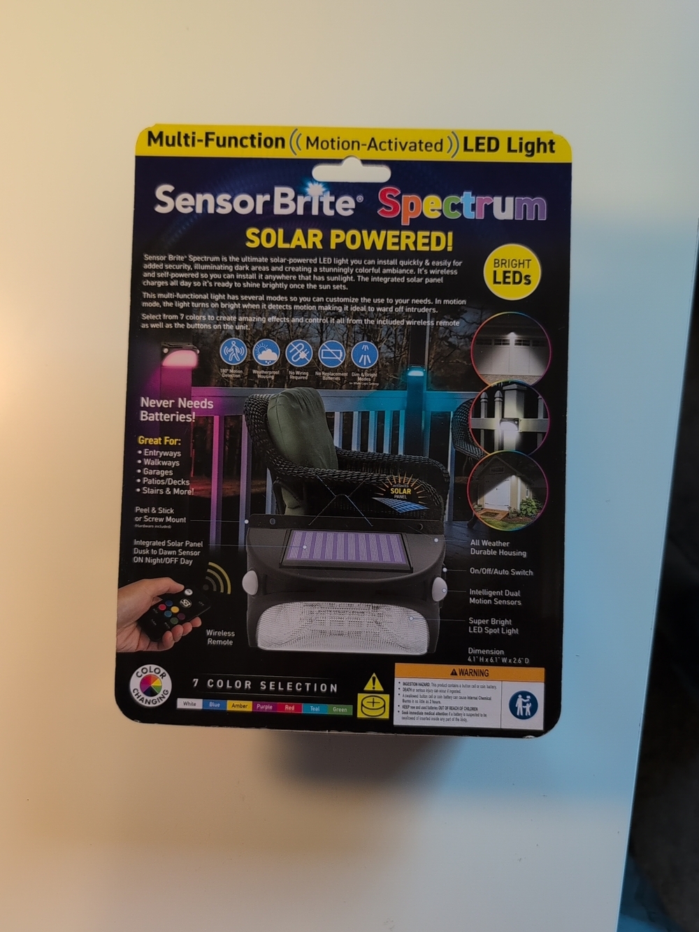 Sensor Brite Spectrum Outdoor Solar LED Wireless Security Multicolor Motion - Picture 2 of 3